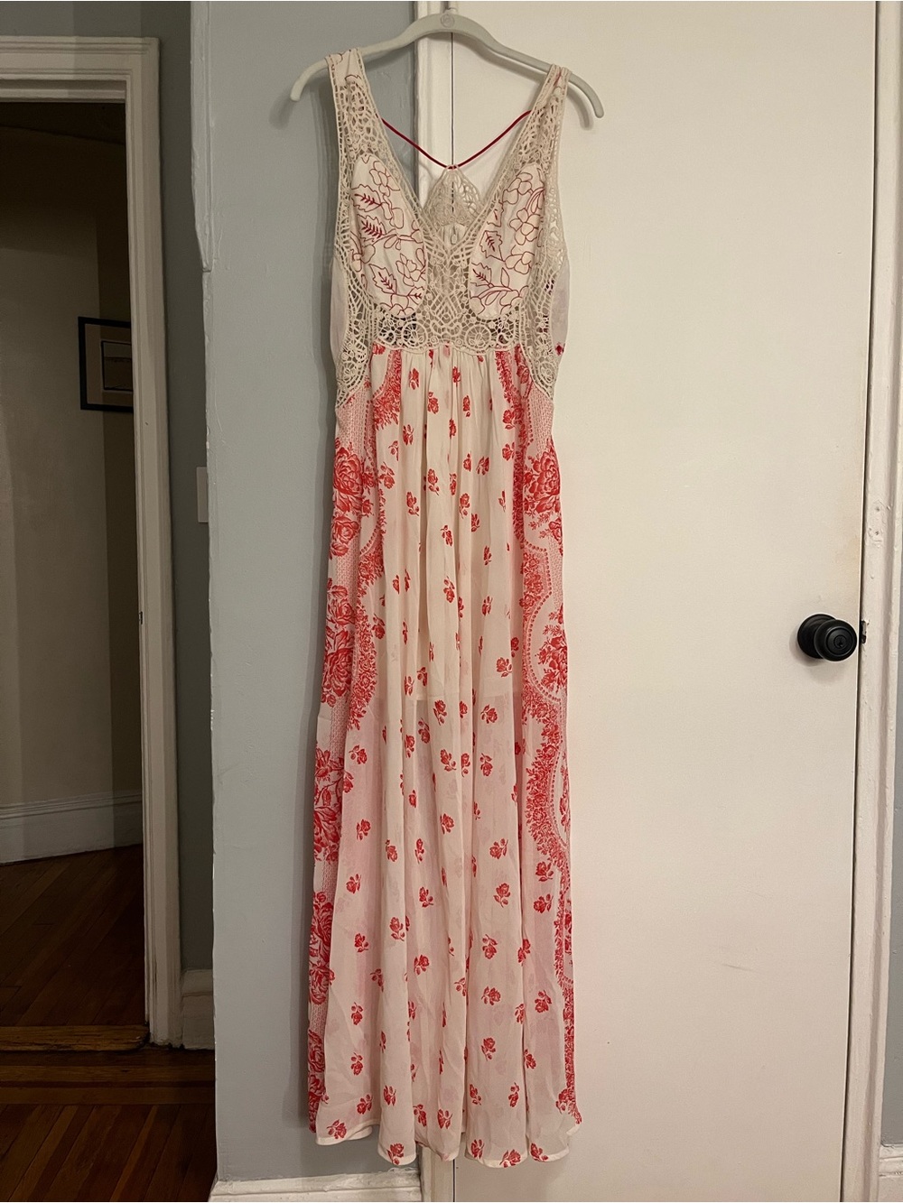 Free People Magnolia Chiffon Maxi Dress with Red Floral Print